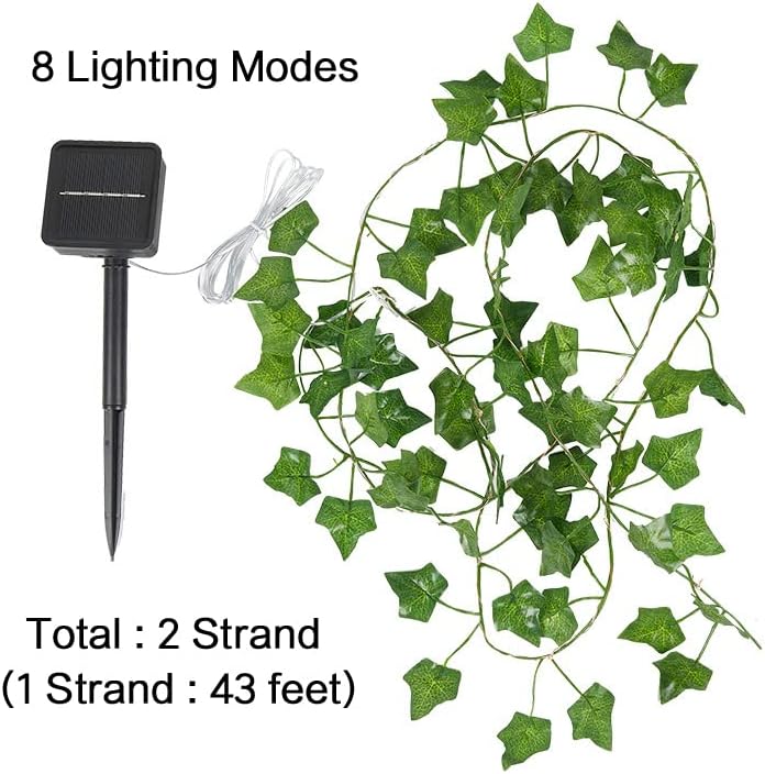 Contatto 2 × 43 Feet Fake Vines with 260 LED Solar Outdoor String Lights, Hanging Fake Ivy Greenery Garland Plants, Artificial Plants, Fake Leaves for Balcony Decor/Outdoor Wall Decor/Garden/Patio - Image 2