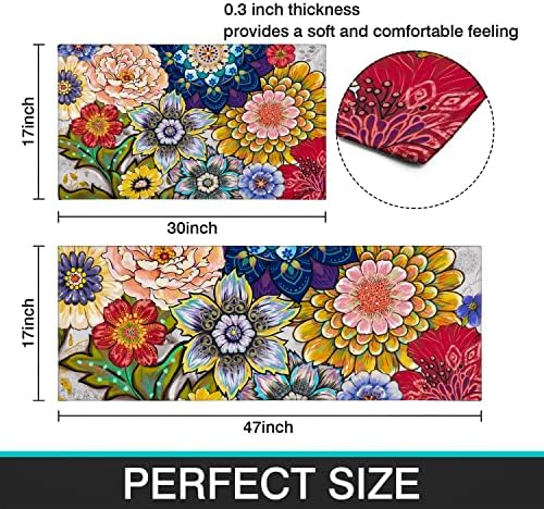 Boho Large Floral Kitchen Rugs Set 2 Piece Colorful Decorative Rug Runner Low-Profile Floor Mats Decorations for Home Kitchen(17"x48"+17"x30") - Image 3