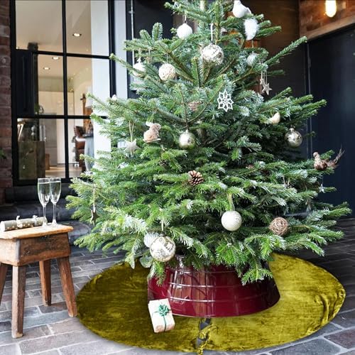 Sophia-Art Christmas Tree Skirt, Luxury Velvet Plush Skirt, Xmas Decoration Holiday Party Décor, Soft Velvet Home Décor Merry Christmas Party Christmas Tree Decorations (Parrot Green,56 Inch) - Image 3