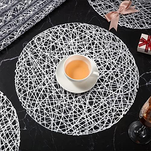 Sieral 24 Packs Round Placemats 15 Inch Hollow Out Pressed Vinyl,Silver - Image 4