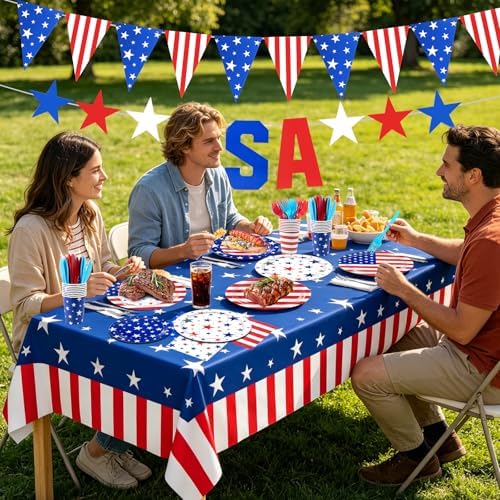 147Pcs 4th of July Paper Plates and Napkins Party Supplies,Serves 24 - Image 5