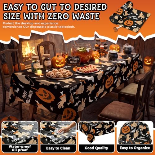 54 Inch X 100 Feet Plastic Table Cover Roll Disposable Halloween Tablecloth Pumpkin Ghost Hand Plistic Table Covers for Halloween Party Decorations (Pumpkin Ghost Hand, 100 Feet) - Image 4