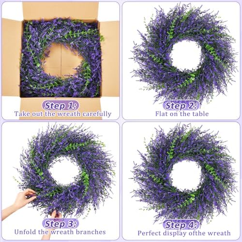 26 Inch Lavender Wreaths for Front Door, Spring Summer Wreath with Lavender - Image 7