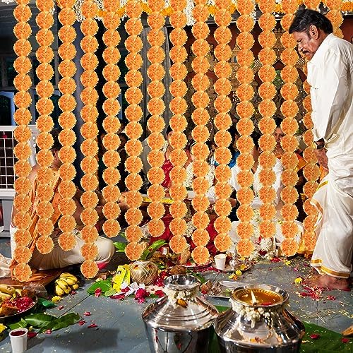 Giegxin 15 Pack 5ft Marigold Garland for Decor, Orange Red - Image 6