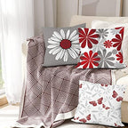 Red Grey Throw Pillow Covers 20x20 Set of 6, Dasiy Floral Home Decor - Image 3