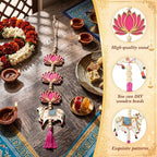 8 Pcs Indian Pichwai Style Diwali Hanging Decor, Hot Pink Lotus with Cow - Image 3