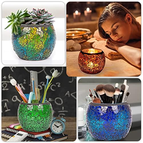 Rancco Glass Votive Candle Holder for Tealight, 6 Set Romantic Stained Mosaic Tealight Candle Holders, Handmade Cracked Aromatherapy Candle Lamp for Valentine, Party, Christmas Table Centerpiece Decor - Image 5