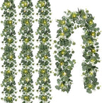 N&T NIETING 4 Pack Artificial Eucalyptus Garland with Lights, 6FT Artificial Greenery Summer Garlands, Battery Operated Twig Vine for Room Stairs Mantle Wedding Holiday Decoration Indoor Outdoor by NTNIETING