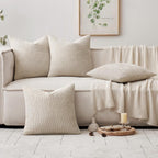 MIULEE Soft Decorative Chenille Euro Pillow Covers Cream 22x22 Pack of 4 - Image 5