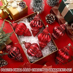 Red 8 Pcs 5.1 Inch Vintage Shatterproof Finial Christmas Ornaments - Image 3