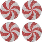 15" Silver Red Rhinestone Round Christmas Placemats Set of 4 by Cumouna