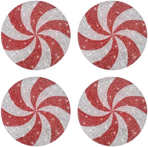 15" Silver Red Rhinestone Round Christmas Placemats Set of 4 by Cumouna