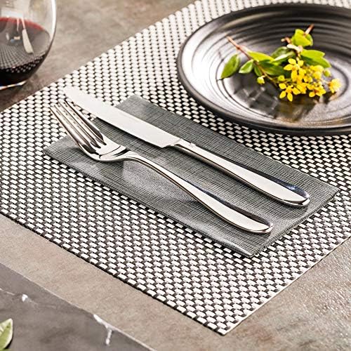 Restaurantware Amalfi 16 x 12 Inch Plastic Placemats Set Of 6 Basketweave Outdoor Placemats - Heat Tolerant No Stain Black And White Vinyl Table Placemats Waterproof Easy To Clean - Image 3