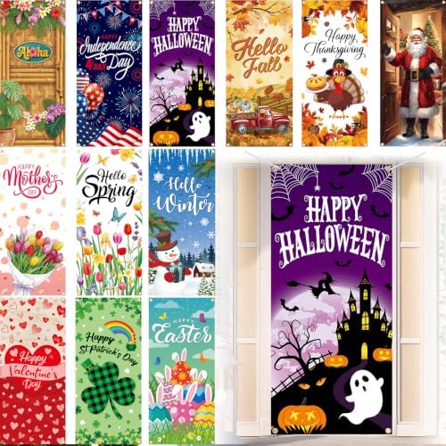 Preboun 12 Pcs Fall Decorations Door Cover for Front Door Seasonal Set by Preboun