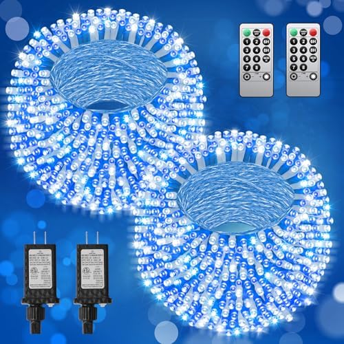 Blue White Christmas Lights Outdoor,Total 710FT 1800 LED,Extra Long String Lights Waterproof, Timer & Memory, 8 Modes Dimmable Plug in Fairy for Outside Tree Wedding Patry by JIXXULVU