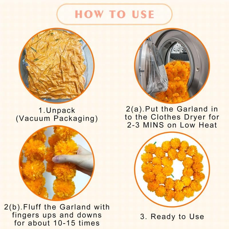 10 Pcs Artificial Marigold Garland for Decoration 5 ft Long Golden Yellow Indian Diawli Decorations for Home, Celebrations Events. Orange - Image 4