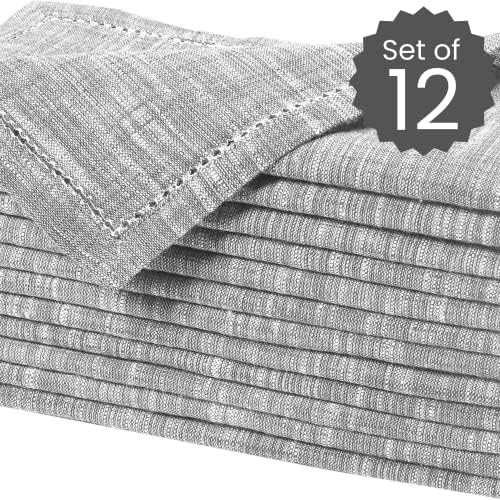 Cotton Clinic 12 Pack Farmhouse Style Slub Textured 18x18 Cloth Dinner Napkins, 100% Cotton for Everyday Use and Events - Soft and Durable Cocktail Napkins, Wedding Dinner Napkins, Grey - Image 2