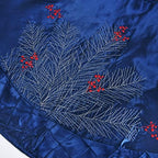 X.Sem Large Pine Branches Berry Embroidered Faux Silk Christmas Tree Skirt with Pintuck Border 50'' Blue (50 inch) - Image 3