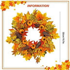 GLLBTPT 20in Fall Wreath Full Handcrafted Autumn Front Door Wreath with Pumpkins Maple Leaves Berries for Halloween Thanksgiving Harvest Decoration (Maple Leaf) - Image 2