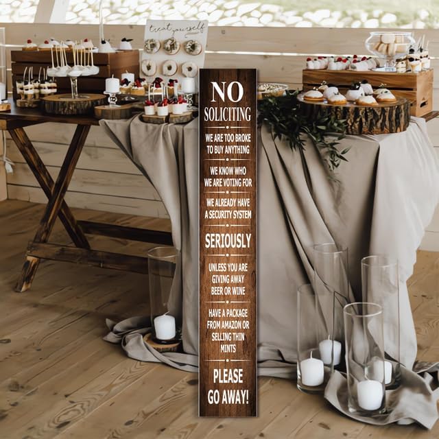 Funny No Soliciting Vertical Sign for Front Door Porch, 8inx48in Go Away Sign for Porch, Farmhouse Do Not Knock or Ring Bell Wooden Hanging for Home Outdoor - Image 5