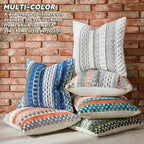 AmHoo Set of 2 Chenille Tufted Striped Textured Boho Throw Pillow Covers Aesthetic Woven Decorative Pillow Case for Couch Bed Sofa Bedroom Modern Funky 18 x 18-Inch Orange Grey - Image 5