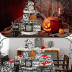 14 Pcs Halloween Tiered Tray Decor Set, Gnome Wood Table Signs (Terror) - Image 5