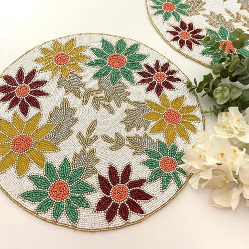 Enliven Handmade Floral Placemats, 14 Inches Lightweight Decorative Placemats, Perfect for Dining/Wedding/Party/Everyday Use & Easy to Clean, Elegant Placemats (Multicolor) - Image 3