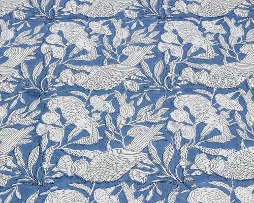 90x90 Inches Square Hand Block Printed Cotton Tablecloth, White Blue Floral Table Cloths Washable, Indian Table Linen for Halloween Christmas Outdoor Thanksgiving Gifts Home Decor Dinning Outdoor - Image 3