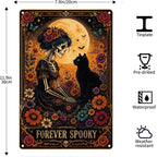 Vintage Metal Tin Sign Halloween Skeleton Woman Black Cat Flower Garden Gothic Wall Art for Home 6×8 Inches with Metal Frame - Image 7