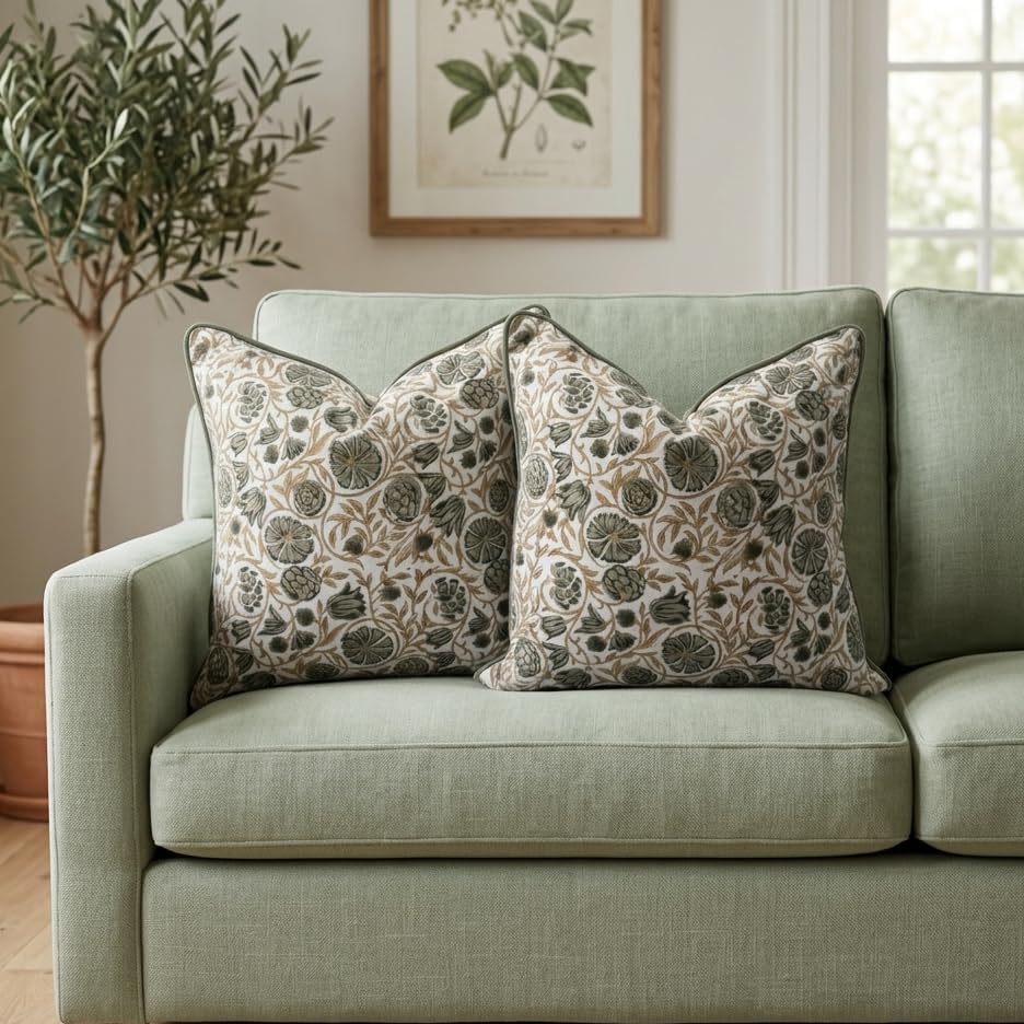 Floral Pillow Covers Earth Brown Set of 2 Pillow Covers 20 x 20 inches Farmhouse Pillow Covers for Couch Bed Bedroom Living Throw Pillow Covers Boho Decorative Pillow for Spring - Image 5