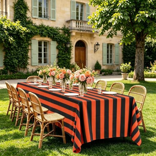 Fanqisi 2Pack Striped Tablecloth 57x120 Inch Black and Orange Tablecloth - Image 6