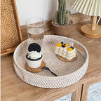 14" Round Rattan Tray, Hand Woven Serving Tray with Handles, Wicker Serving Basket, Decorative Tray for Home Decor, Whitewash - Image 6