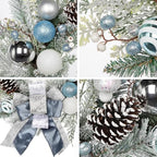 24" Christmas Wreath for Front Door Artificial Unlit Winter Wreath with Pine Cones, Berry Clusters, Blue Ball Ornaments and Ribbon for Thanksgiving Holiday Christmas Decoration - Image 2