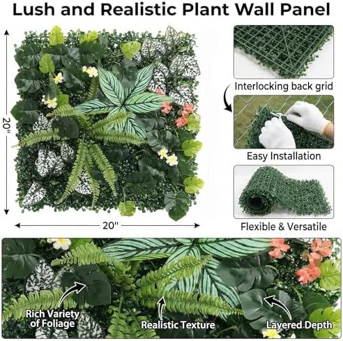 8 Pack 20"x20"Grass Wall Panels-Artificial Boxwood Panels for Greenery Wall Backdrop,UV-Protected Greenery Wall Backdrop Faux Greenery for Indoor Outdoor Decor,Garden Fence,Wedding,Privacy Screen - Image 2