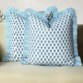 CPC Block Print Ruffle Throw Pillow Cover Apatite Blue 24"x24", Pack of 2 by COTTONPRINTCLUB