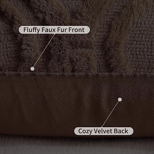 decorUhome Faux Fur Soft Dark Brown Throw Pillow Covers 24x24 Set of 2 - Image 6