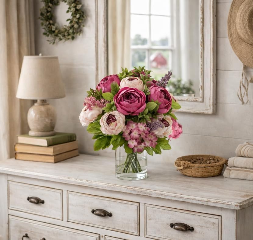 FiveSeasonStuff Mixed Pink Artificial Peony Bouquet Set of 2 - Image 3