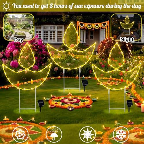 Retisee 3 Pcs Indian Diwali Diya Solar Lights Outdoor 12.7 Inch Diwali Diya Lighted Yard Stakes Waterproof Solar Lamps for Hindu Deepavali Party Decorations 6–8 Hour Runtime - Image 5