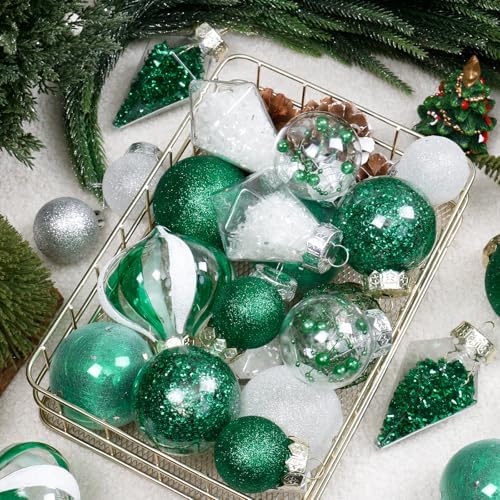 34PCS Green/White Christmas Ball Ornaments Set for Tree Decor - Image 3