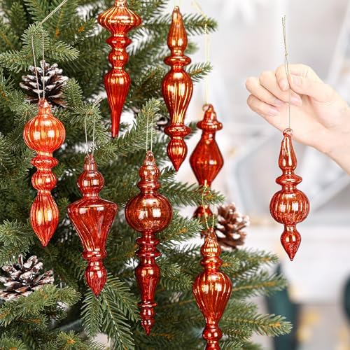 Mifoci 8 Pcs 6 Inch Mercury Glass Finial Christmas Ornaments,Copper Orange - Image 5