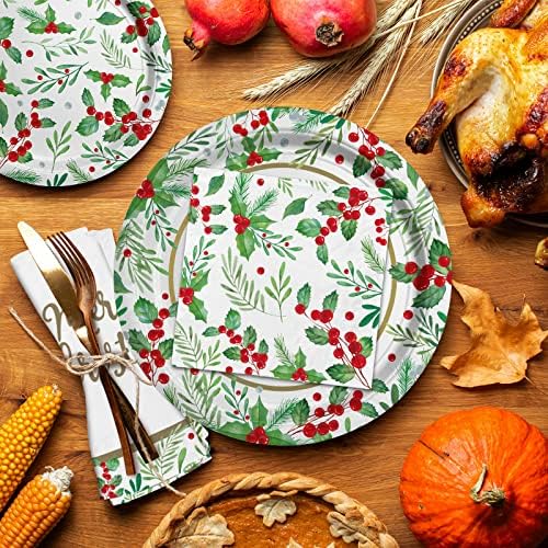 Christmas Party Supplies, Serve 50, Christmas Seasonal Holly Tableware Includes: Paper Dinner Plates, Dessert Plates, Luncheon Napkins and Beverage napkins, Great for Party Decorations - Image 6