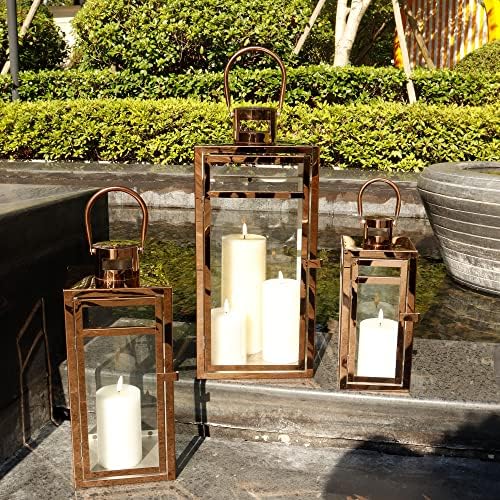 TRIROCKS Set of 3 Stainless Steel Candle Lantern 19/15/12'' High Metal Candle Holder with Tempered Glass Panels Perfect for Home Decor Living Room Parties Events Tabletop Indoors Outdoors (Rose Gold) - Image 5