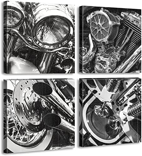 DJSYLIFE Black and White Vintage Motorcycle Wall Art 12" x 12" by DJSYLIFE