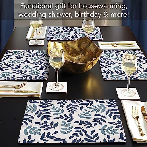 CounterArt Blue Leaf Floral Boxed Set of 4 Premium Hardboard Placemats - Image 2