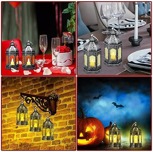 Hortsun 24 Pcs Mini Halloween Lantern Centerpiece with LED Candle,Silver - Image 6