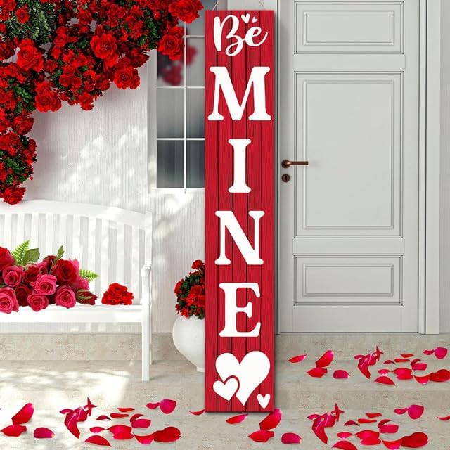 SRongmao Valentine's Day Porch Sign Vertical Be Mine Wooden Front Porch Decor Standing Rustic Valentine's Day Heart Outdoor Indoor Porch Decor for Farmhouse Door Hanging Decoration 8x63inch - Image 6