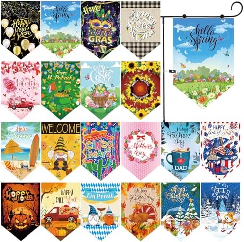 VitalCozy 20 Pieces Seasonal Garden Flags Set Holiday Outside Double Sided Yard Flags for Valentine Mardi Gras New Year All Festive Outdoor Lawn Decor by VitalCozy