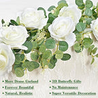 13 Ft White Flower Garland with Butterfly, Artificial Eucalyptus Rose Vine - Image 2