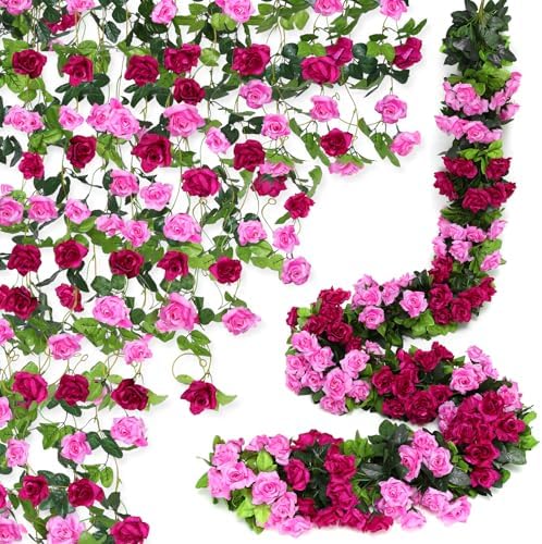 Floweroyal 6 Pack Artificial Flower Garlands 15.8FT Fake Rose Vines Silk Flowers Hanging Rose Ivy for Wedding Arch Party Home Garden Wall Decor (Fuchsia) by FloweroyalCrafts