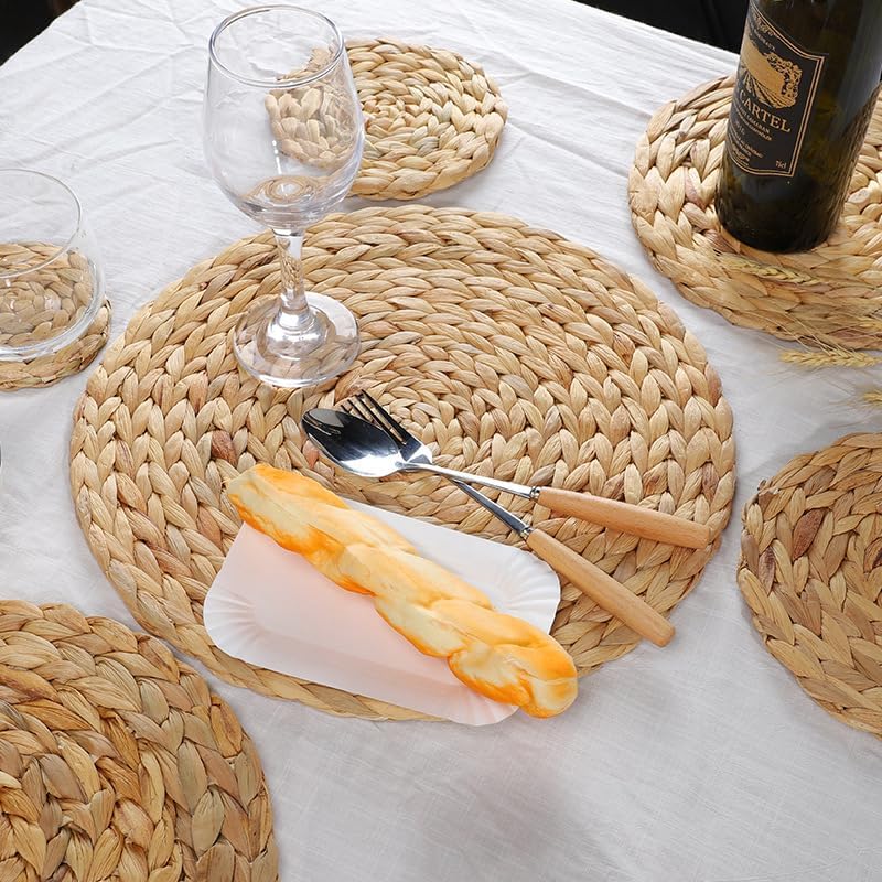 6 Pack Woven Placemats, Round Wicker Placemats, Rattan Place mats, Natural Hand-Woven Water Hyacinth Table Mats, Braided Straw Table Mats for Dining Table (15 inch) - Image 5